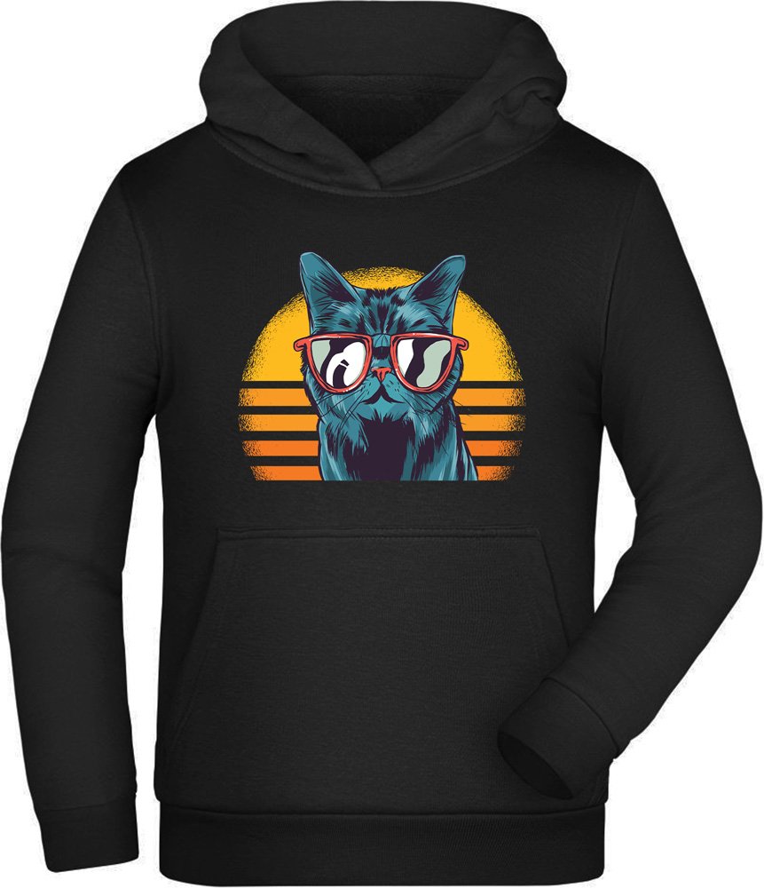 Hoodie kids hooded sweatshirt - cool retro cat with sunglasses i102